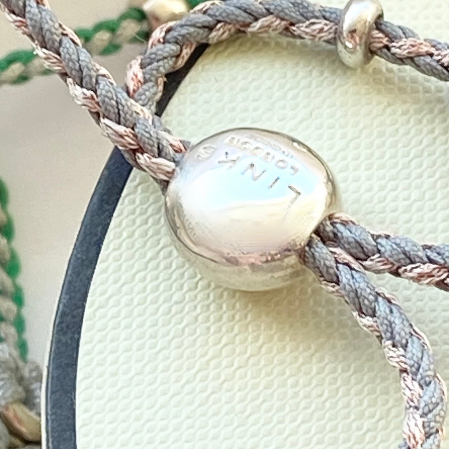 Links of London Sterling Silver Skull Friendship Bracelet with Pink and Grey cord