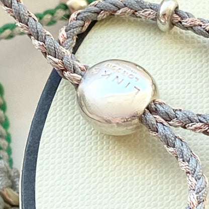 Links of London Sterling Silver Skull Friendship Bracelet with Pink and Grey cord
