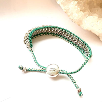 Pre Loved Links of London Silver and Green Sweetie Friendship Bracelet