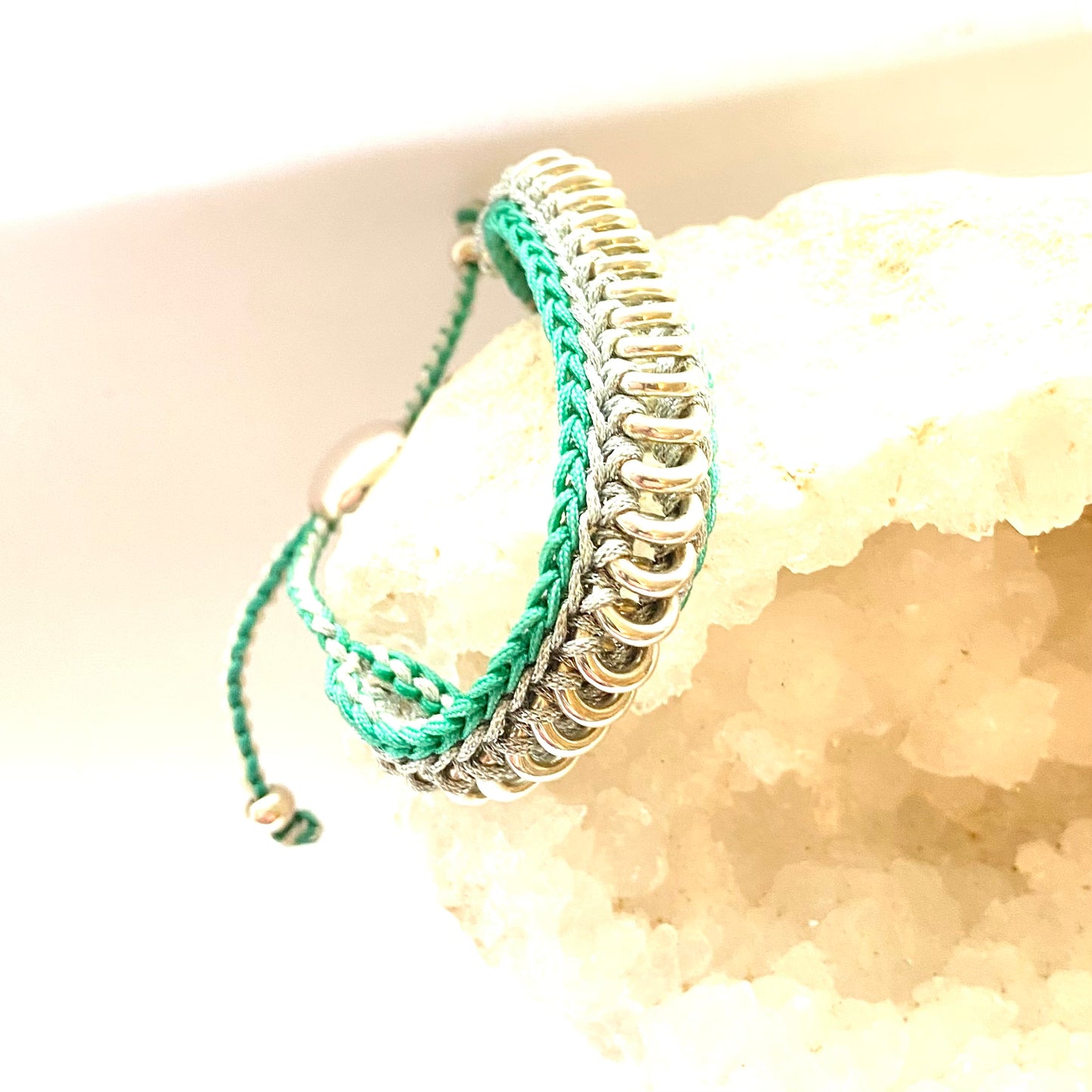 Pre Loved Links of London Silver and Green Sweetie Friendship Bracelet