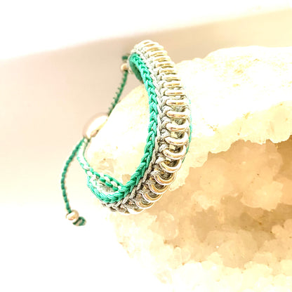 Pre Loved Links of London Silver and Green Sweetie Friendship Bracelet