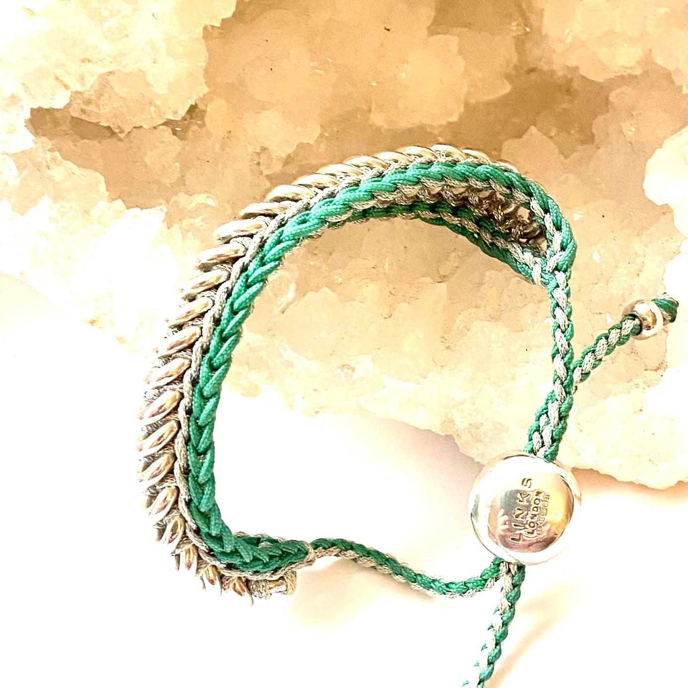 Pre Loved Links of London Silver and Green Sweetie Friendship Bracelet