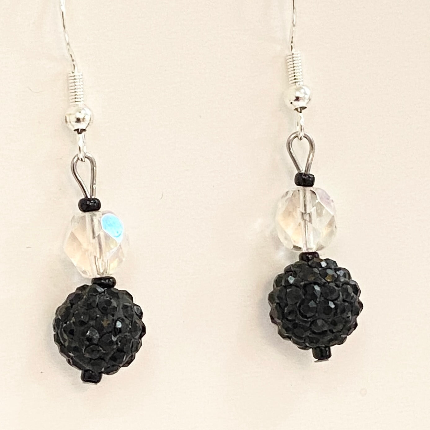 Black recycled crystal beaded Earrings