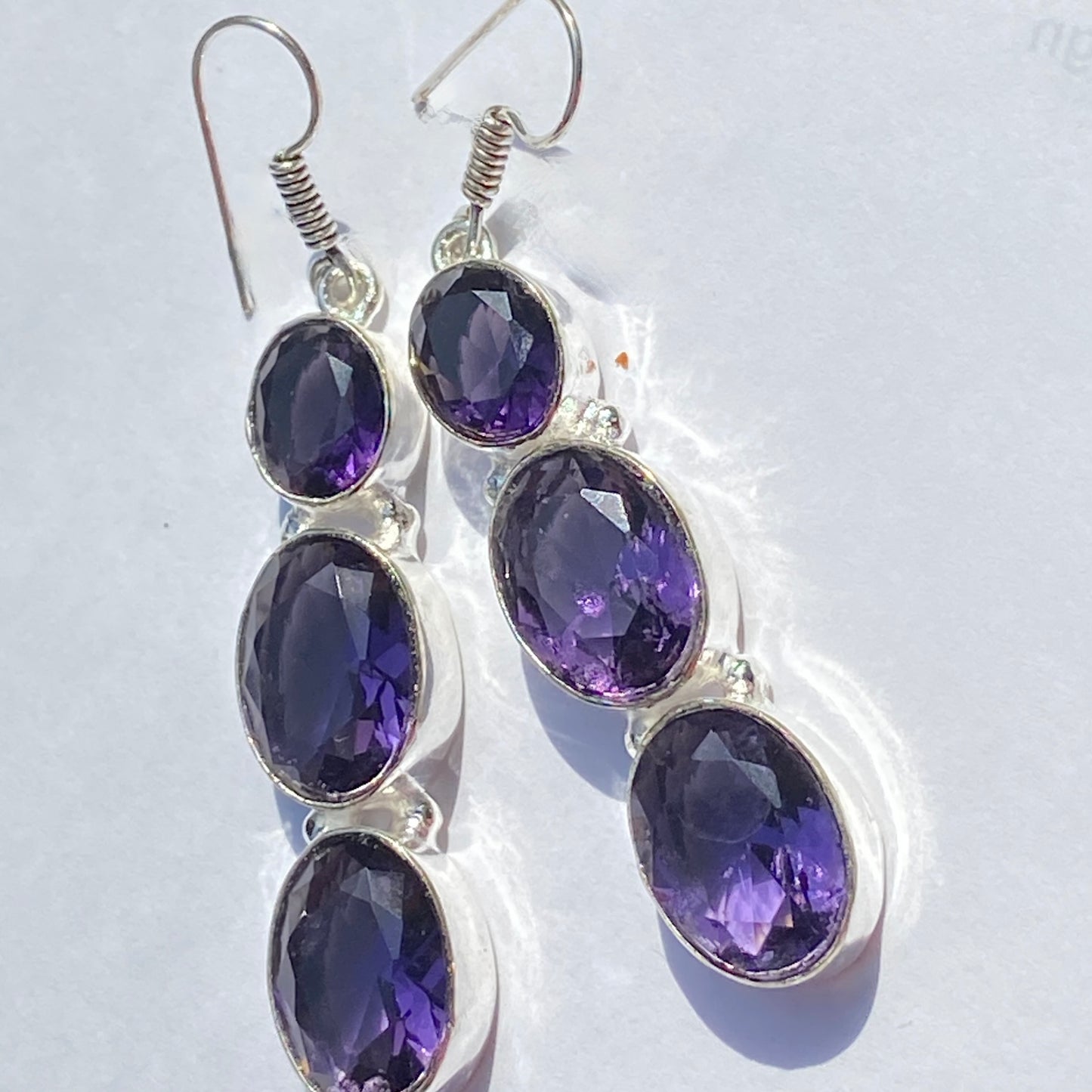 Purple Faceted Gemstone silver plated Earrings