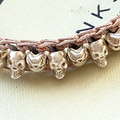 Links of London Sterling Silver Skull Friendship Bracelet with Pink and Grey cord