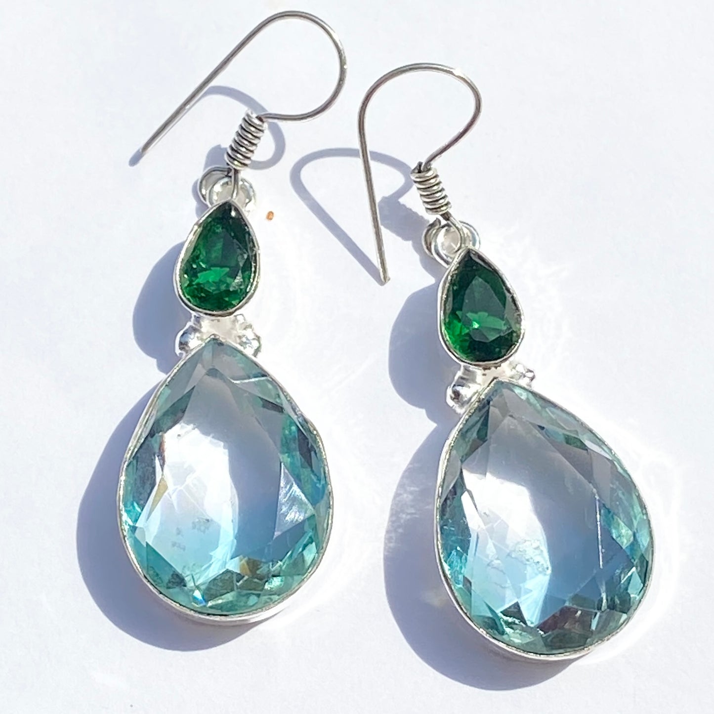 Pale Blue and Green Gemstone silver plated Earrings