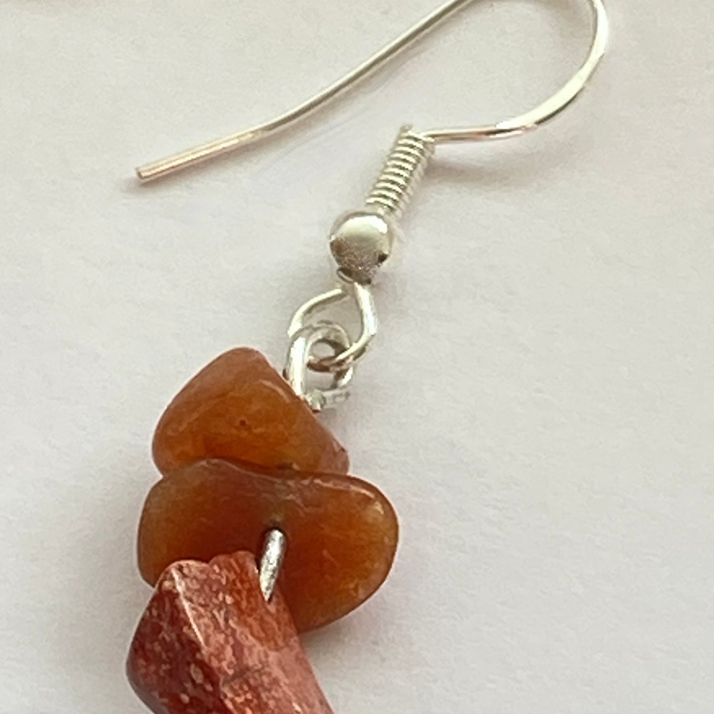 Agate Banded Carnelians Crystal Silver Beaded Earrings