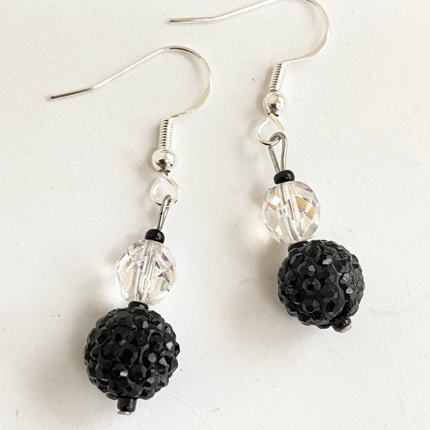 Black recycled crystal beaded Earrings