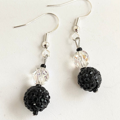Black recycled crystal beaded Earrings
