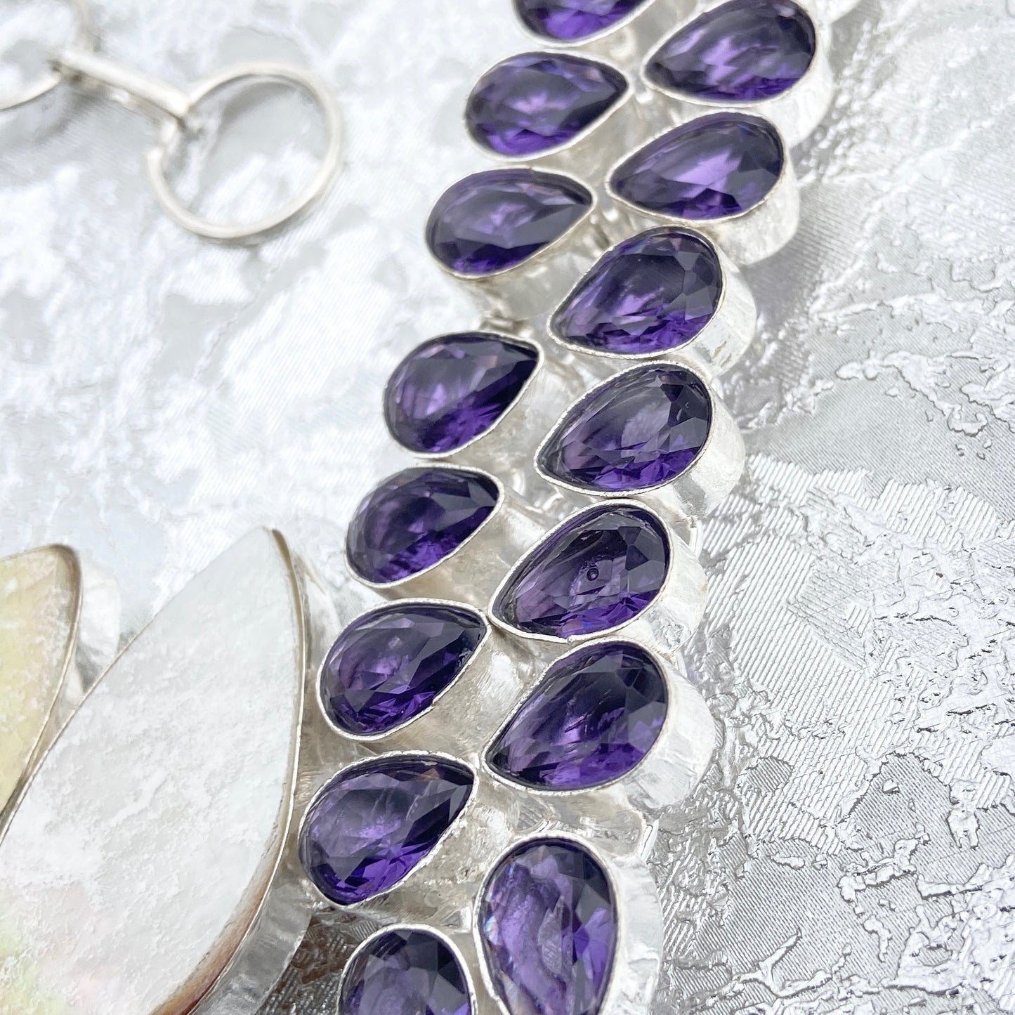 Amethyst and Mother of pearl Gemstone silver plated Necklace