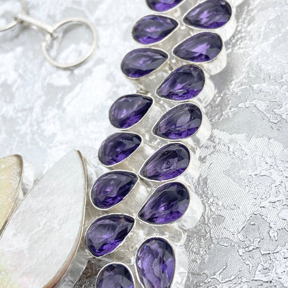 Amethyst and Mother of pearl Gemstone silver plated Necklace