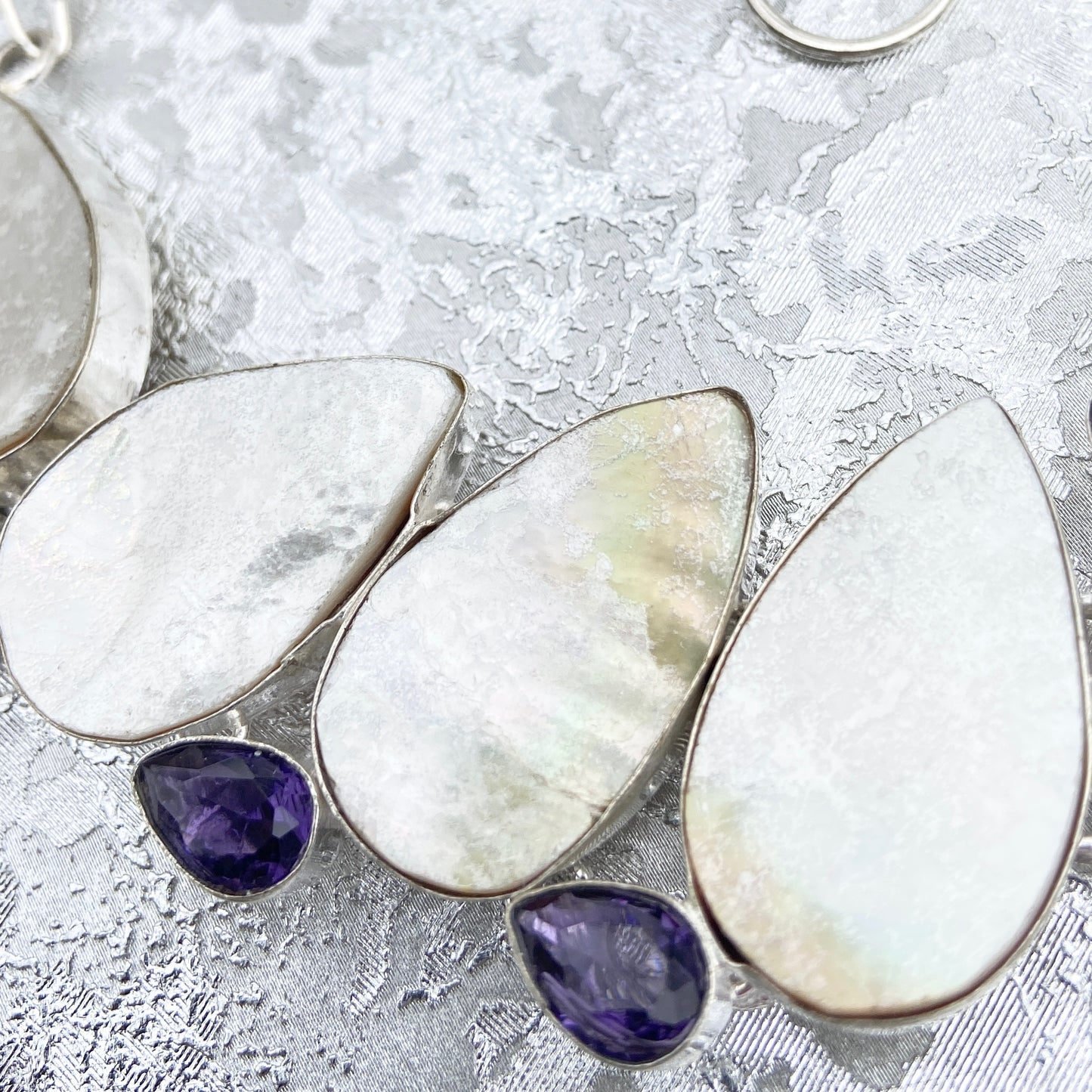 Amethyst and Mother of pearl Gemstone silver plated Necklace