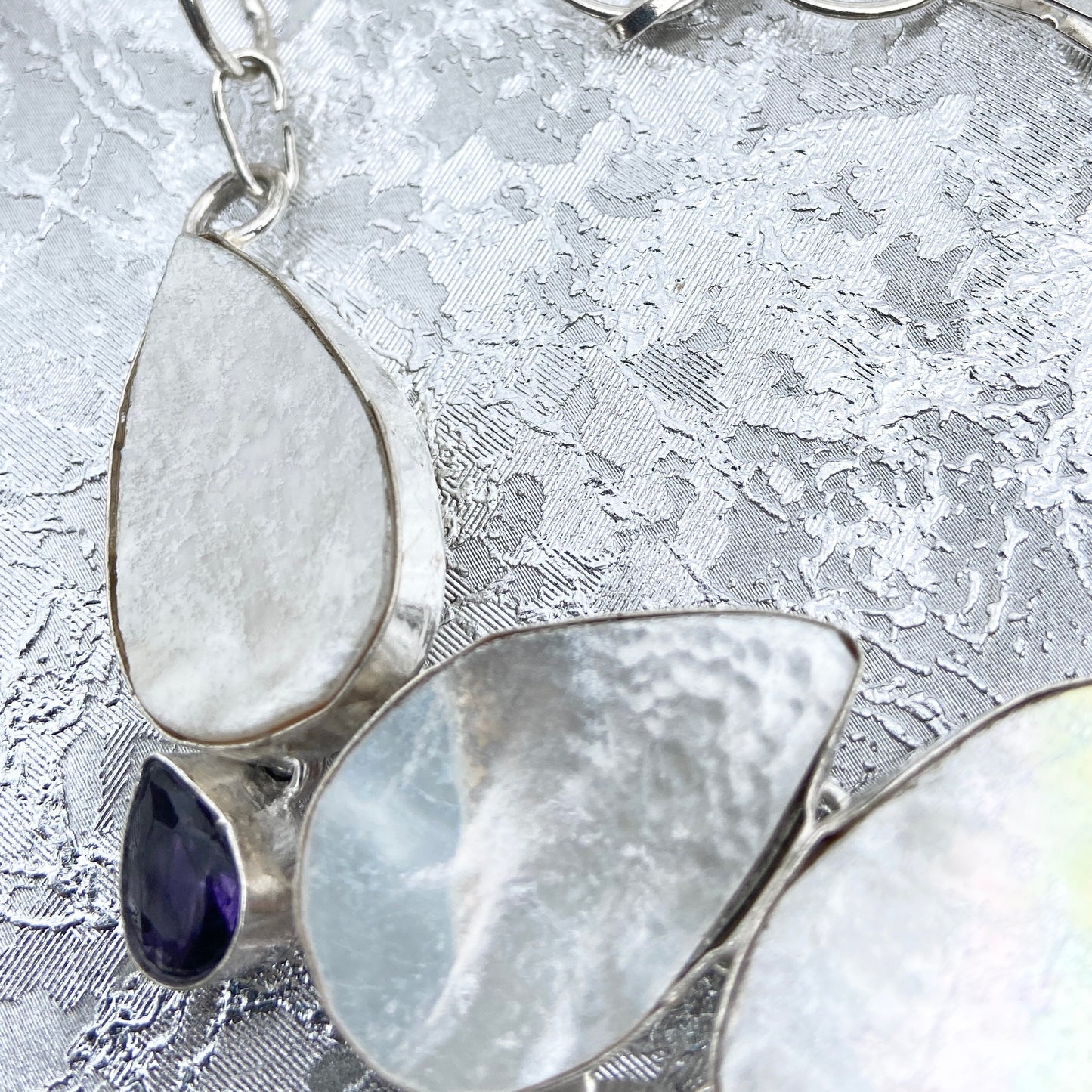 Amethyst and Mother of pearl Gemstone silver plated Necklace