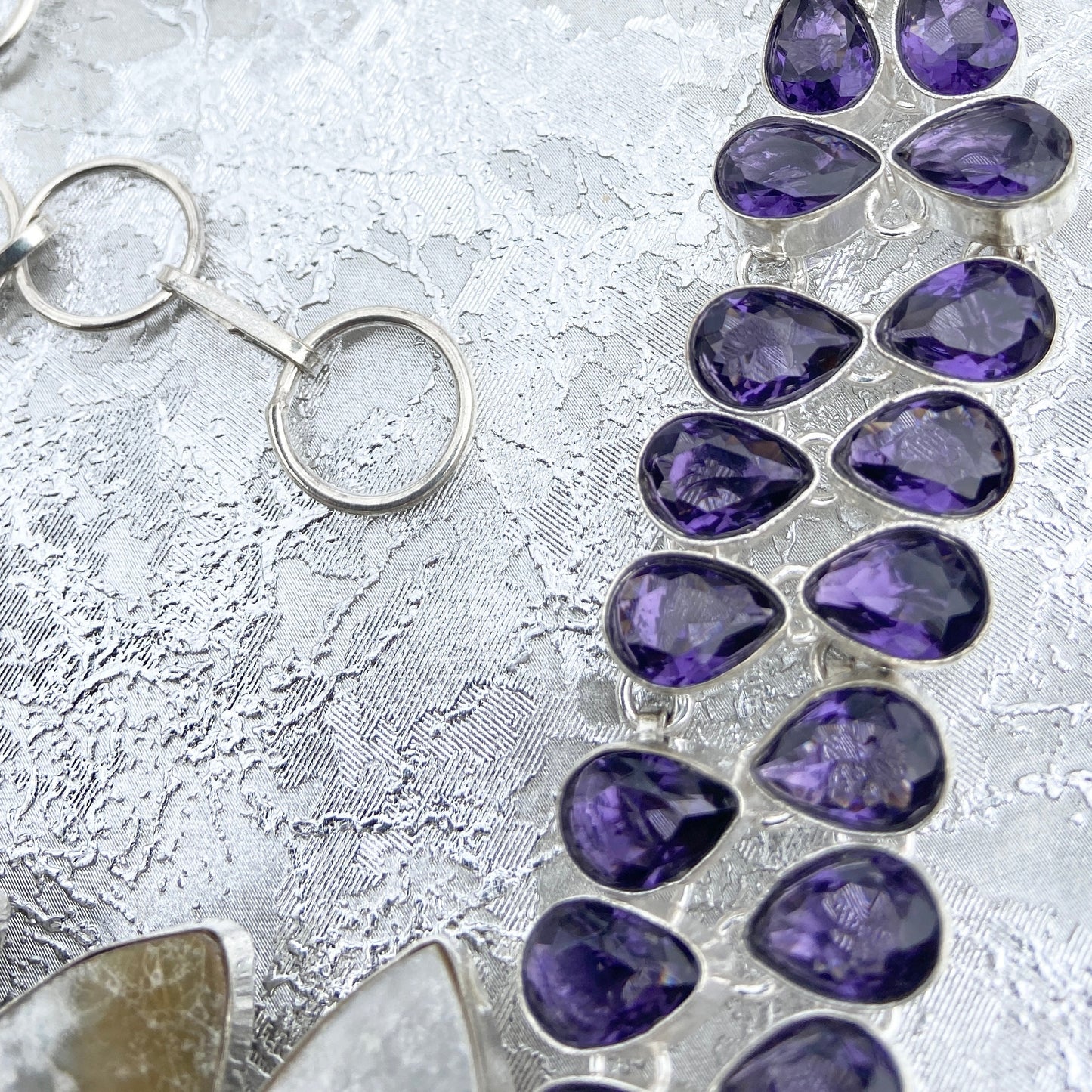 Amethyst and Mother of pearl Gemstone silver plated Necklace