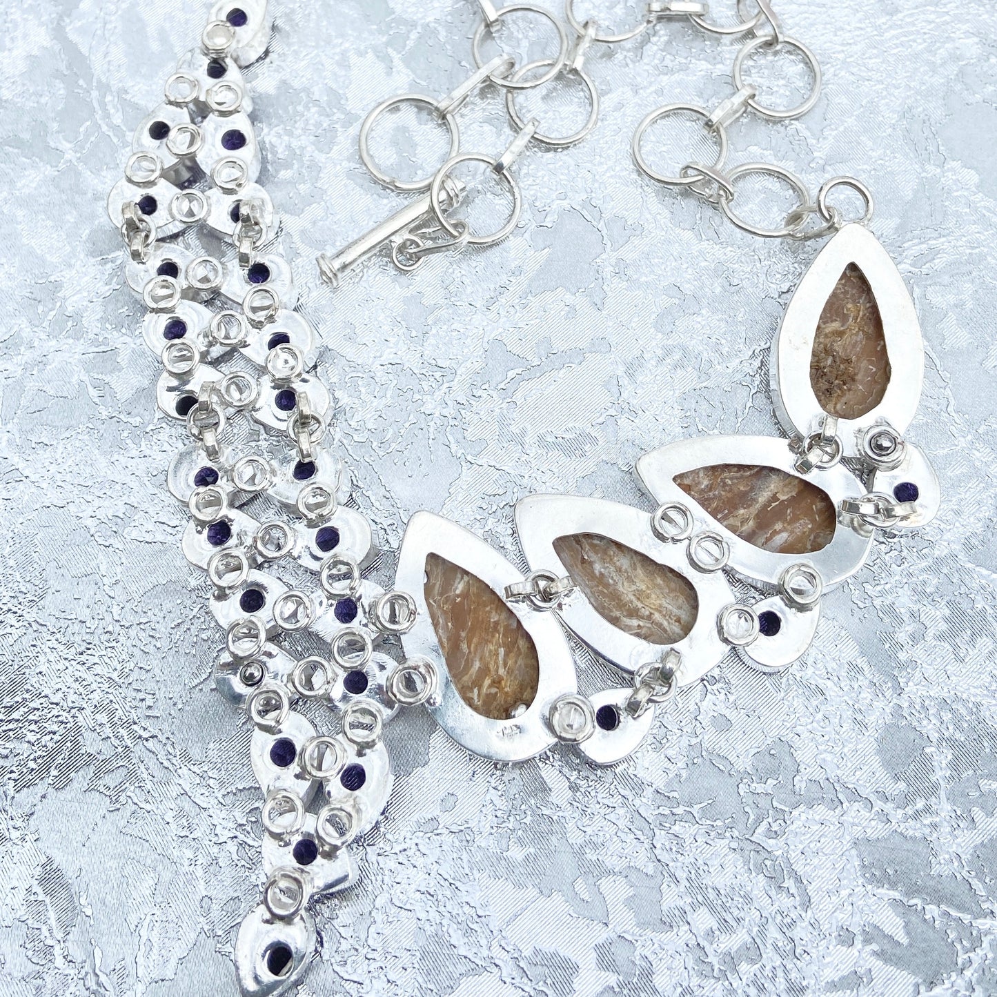 Amethyst and Mother of pearl Gemstone silver plated Necklace