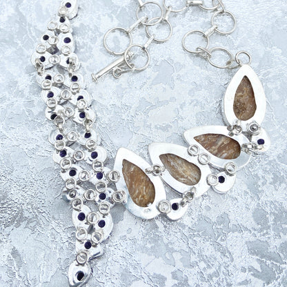 Amethyst and Mother of pearl Gemstone silver plated Necklace
